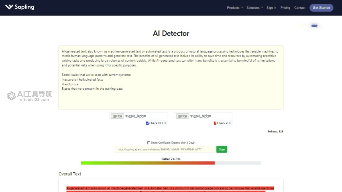 Sapling AI Content Detector